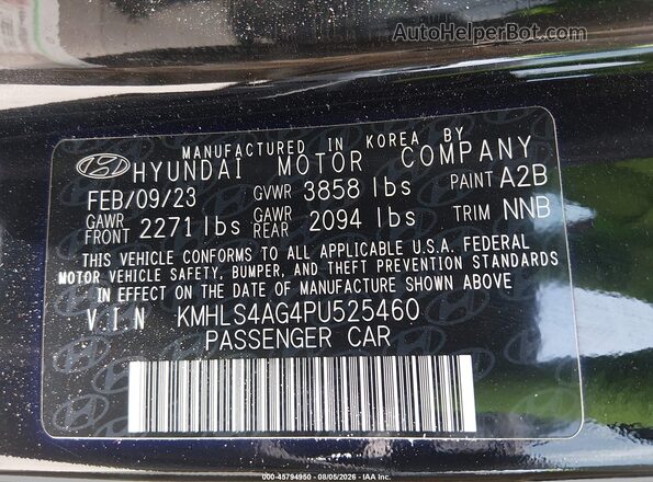 KMHLS4AG4PU525460 2023 HYUNDAI ELANTRA Black Widok komory silnika