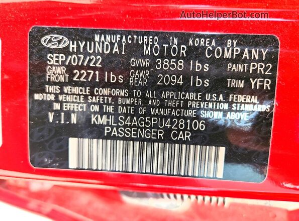 KMHLS4AG5PU428106 2023 HYUNDAI ELANTRA Red VIN կոդի պիտակի տեսք