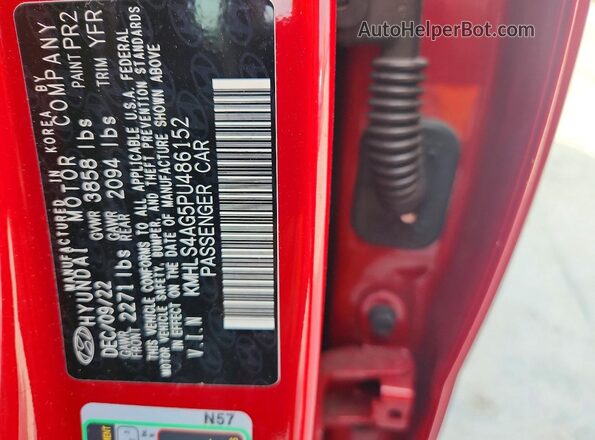 KMHLS4AG5PU486152 2023 HYUNDAI ELANTRA Red VIN կոդի պիտակի տեսք