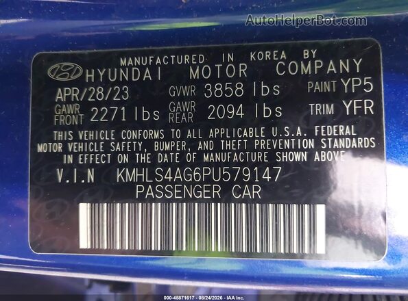 KMHLS4AG6PU579147 2023 HYUNDAI ELANTRA Blue Engine compartment view