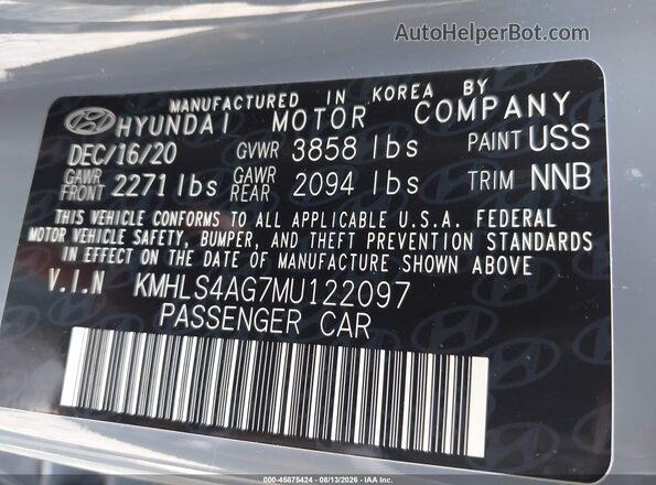 KMHLS4AG7MU122097 2021 HYUNDAI ELANTRA Gray Widok komory silnika