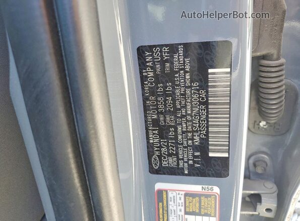 KMHLS4AG7NU306716 2022 HYUNDAI ELANTRA Gray VIN sticker view
