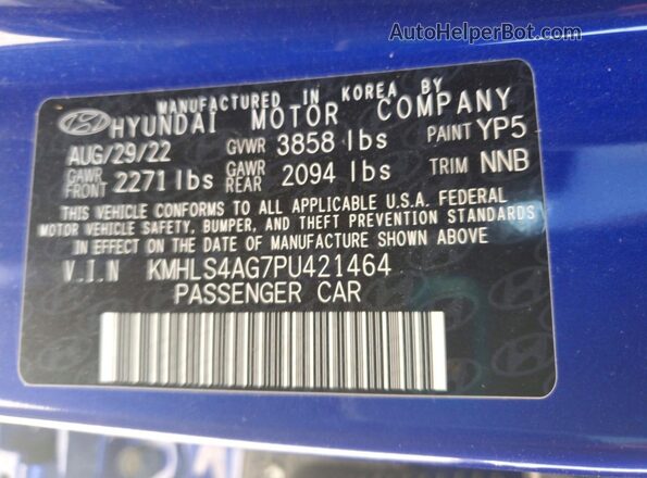 KMHLS4AG7PU421464 2023 HYUNDAI ELANTRA Blue Widok komory silnika