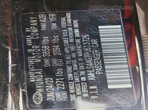 KMHLS4AG7PU613726 2023 HYUNDAI ELANTRA Черный Вид наклейки с VIN-кодом