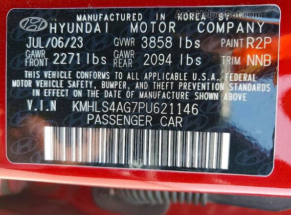 KMHLS4AG7PU621146 2023 HYUNDAI ELANTRA Red Շարժիչի բաժամունքի տեսք