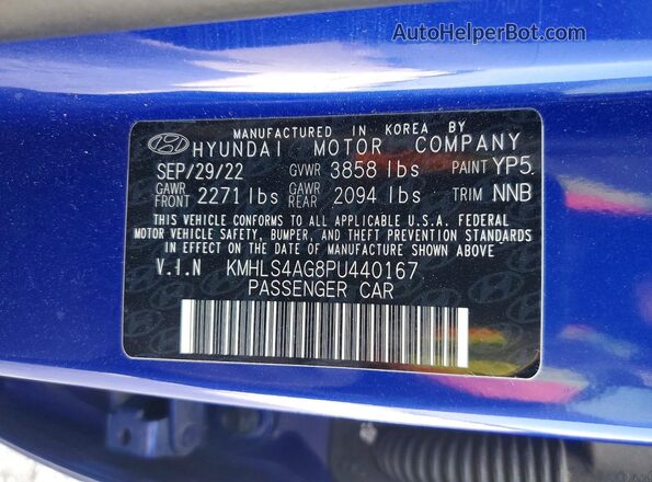KMHLS4AG8PU440167 2023 HYUNDAI ELANTRA Blue ძრავის განყოფილების ხედი
