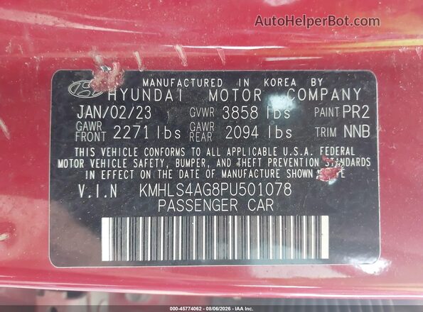 KMHLS4AG8PU501078 2023 HYUNDAI ELANTRA Red ძრავის განყოფილების ხედი