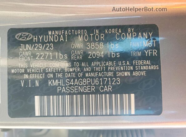 KMHLS4AG8PU617123 2023 HYUNDAI ELANTRA Gray Vista del compartimento del motor