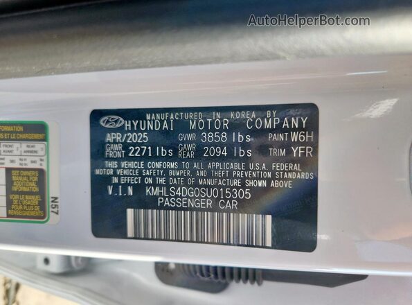 KMHLS4DG0SU015305 2025 HYUNDAI ELANTRA Белый Вид наклейки с VIN-кодом