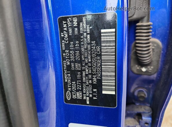 KMHLS4DG0SU920434 2025 HYUNDAI ELANTRA Blue Вид підкапотного простору