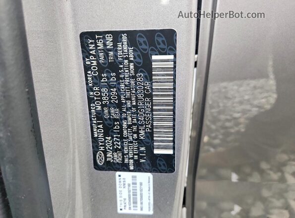 KMHLS4DG1RU830283 2024 HYUNDAI ELANTRA Silver Widok naklejki z numerem VIN