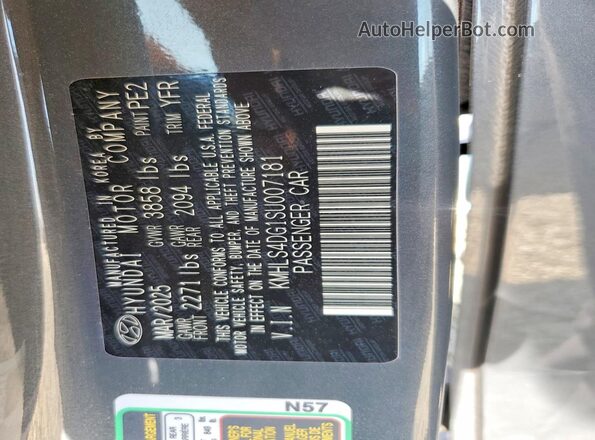 KMHLS4DG1SU007181 2025 HYUNDAI ELANTRA Gray Vista de la etiqueta del VIN