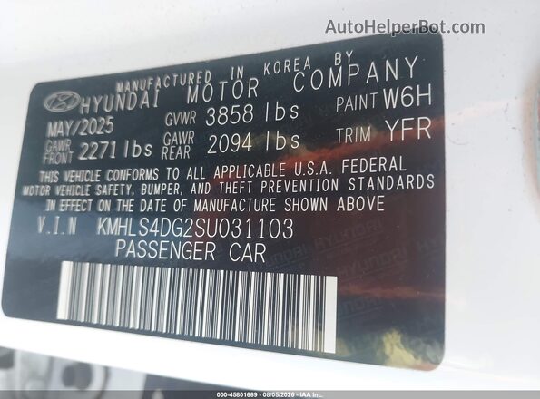 KMHLS4DG2SU031103 2025 HYUNDAI ELANTRA White Շարժիչի բաժամունքի տեսք