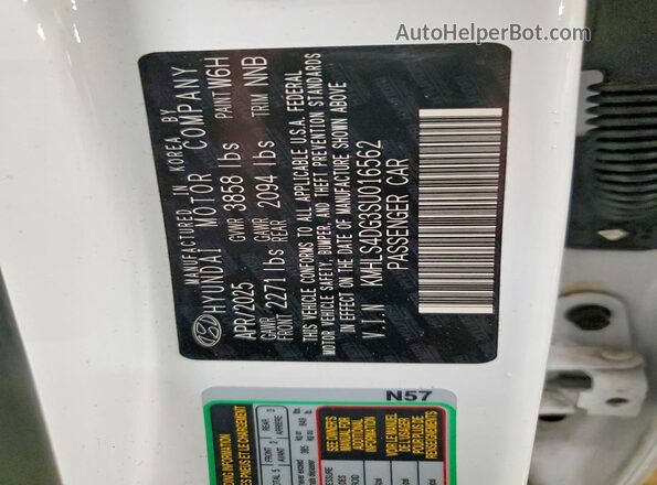 KMHLS4DG3SU016562 2025 HYUNDAI ELANTRA White VIN კოდის სტიკერის ხედი