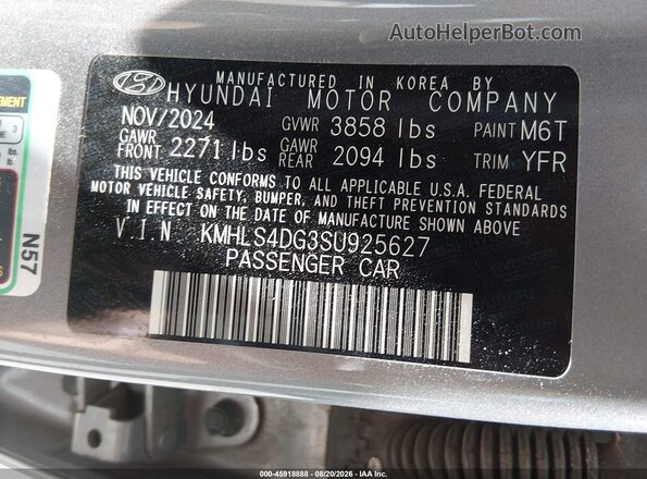 KMHLS4DG3SU925627 2025 HYUNDAI ELANTRA Silver Widok komory silnika