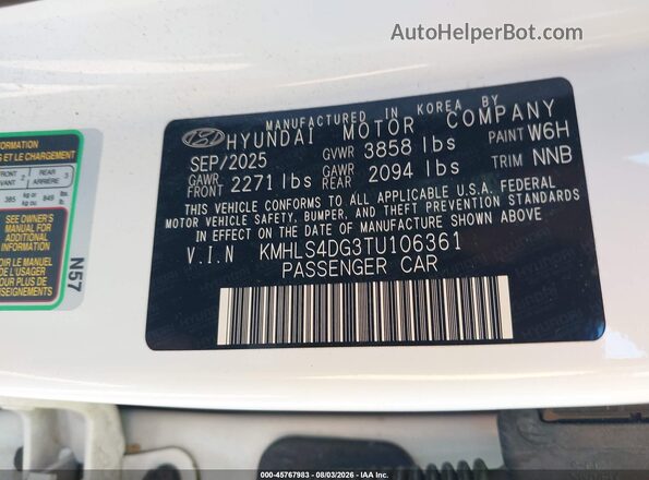 KMHLS4DG3TU106361 2026 HYUNDAI ELANTRA White Widok komory silnika