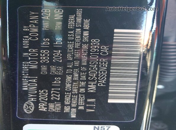 KMHLS4DG4SU019938 2025 HYUNDAI ELANTRA Black Вид наклейки з VIN-кодом