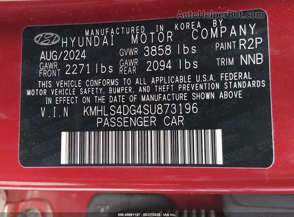 KMHLS4DG4SU873196 2025 HYUNDAI ELANTRA Бордовый Вид подкапотного пространства
