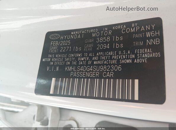 KMHLS4DG4SU982306 2025 HYUNDAI ELANTRA White Engine compartment view