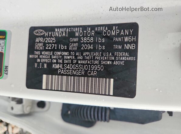 KMHLS4DG5SU019950 2025 HYUNDAI ELANTRA White VIN կոդի պիտակի տեսք