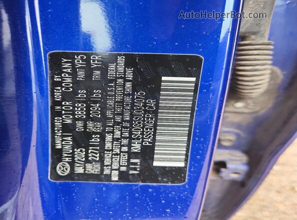 KMHLS4DG5SU034075 2025 HYUNDAI ELANTRA Blue Vista de la etiqueta del VIN