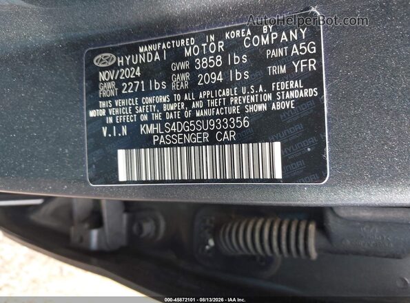 KMHLS4DG5SU933356 2025 HYUNDAI ELANTRA Gray Շարժիչի բաժամունքի տեսք