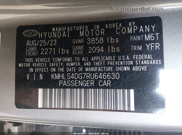 KMHLS4DG7RU646630 2024 HYUNDAI ELANTRA Серый Вид подкапотного пространства