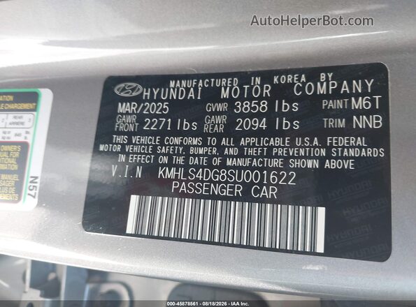 KMHLS4DG8SU001622 2025 HYUNDAI ELANTRA Gray Շարժիչի բաժամունքի տեսք