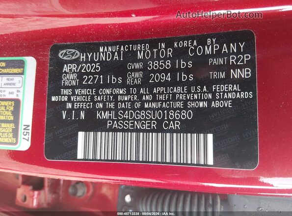 KMHLS4DG8SU018680 2025 HYUNDAI ELANTRA Red ძრავის განყოფილების ხედი