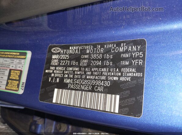 KMHLS4DG8SU998430 2025 HYUNDAI ELANTRA Blue Widok komory silnika