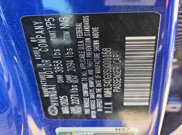 KMHLS4DG9SU001158 2025 HYUNDAI ELANTRA Blue ძრავის განყოფილების ხედი