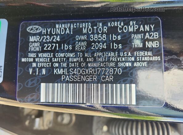 KMHLS4DGXRU772870 2024 HYUNDAI ELANTRA Черный Вид наклейки с VIN-кодом