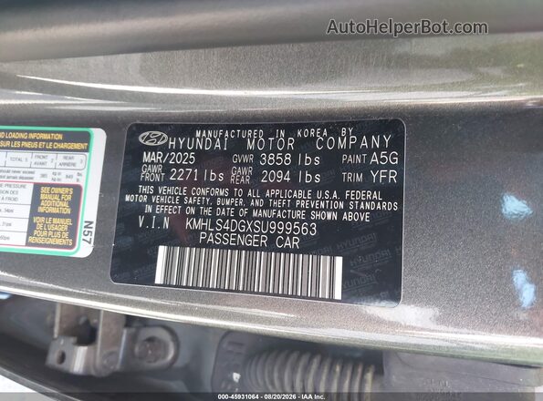 KMHLS4DGXSU999563 2025 HYUNDAI ELANTRA Gray ძრავის განყოფილების ხედი