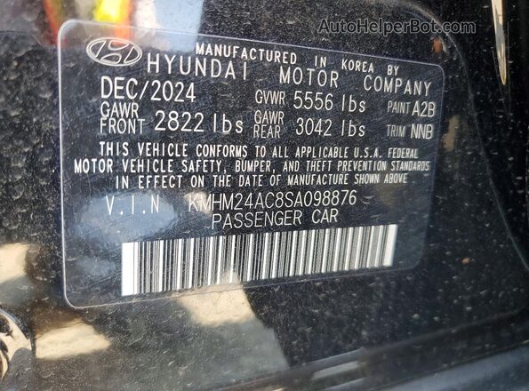 KMHM24AC8SA098876 2025 HYUNDAI IONIQ Black VIN կոդի պիտակի տեսք