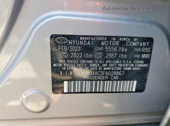 KMHM34AC3PA028867 2023 HYUNDAI IONIQ Silver Vista de la etiqueta del VIN