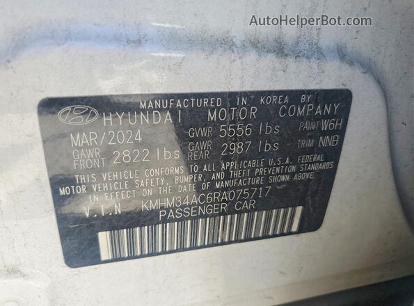 KMHM34AC6RA075717 2024 HYUNDAI IONIQ White Vista de la etiqueta del VIN