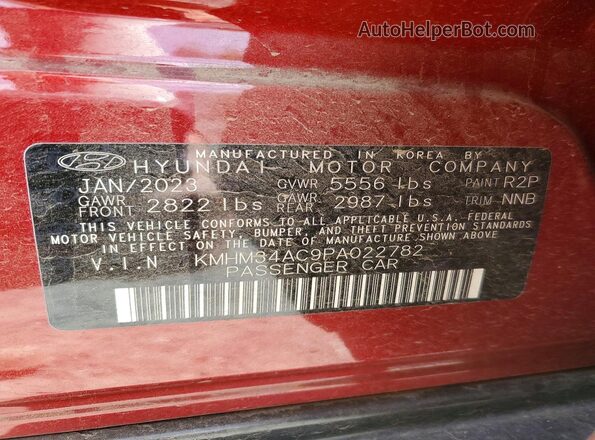 KMHM34AC9PA022782 2023 HYUNDAI IONIQ Red Widok naklejki z numerem VIN