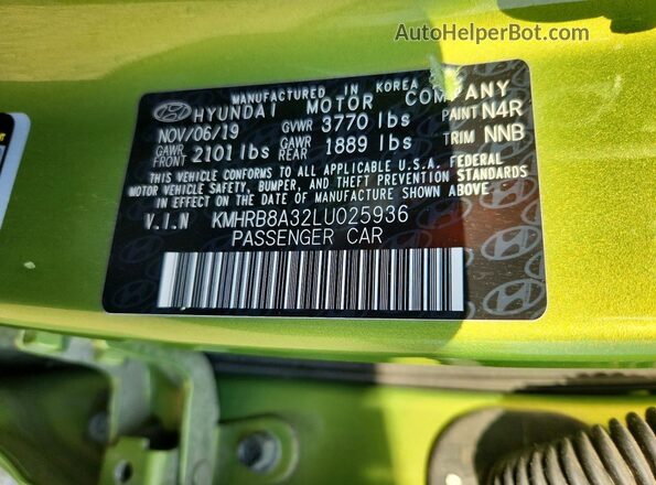 KMHRB8A32LU025936 2020 HYUNDAI VENUE Green Widok komory silnika