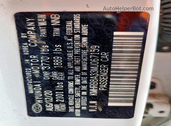 KMHRB8A33MU067159 2021 HYUNDAI VENUE White VIN կոդի պիտակի տեսք