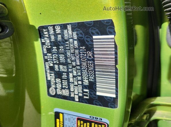 KMHRB8A36MU072114 2021 HYUNDAI VENUE Зеленый Вид подкапотного пространства