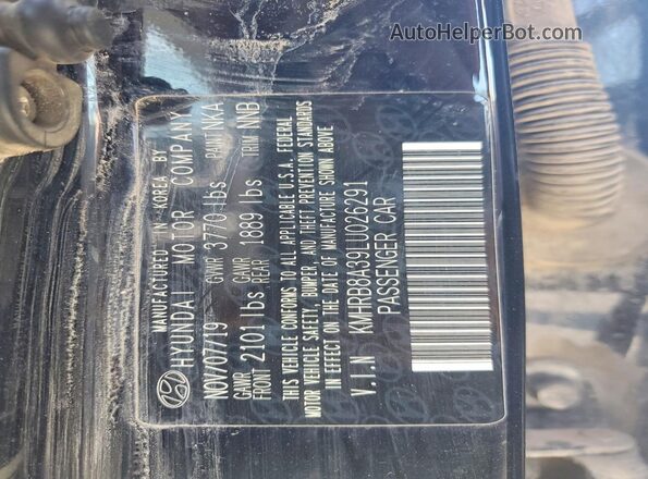 KMHRB8A39LU026291 2020 HYUNDAI VENUE Black VIN კოდის სტიკერის ხედი