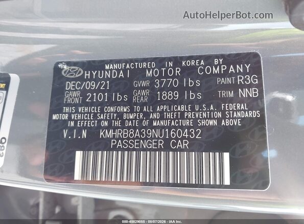 KMHRB8A39NU160432 2022 HYUNDAI VENUE Gray Вид підкапотного простору