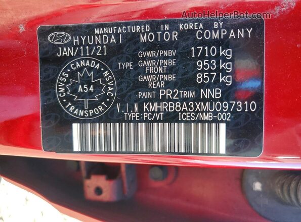 KMHRB8A3XMU097310 2021 HYUNDAI VENUE Red Widok wnętrza 360 stopni