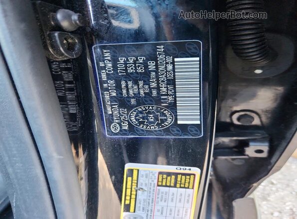 KMHRC8A30NU206744 2022 HYUNDAI VENUE Black Vista de la etiqueta del VIN