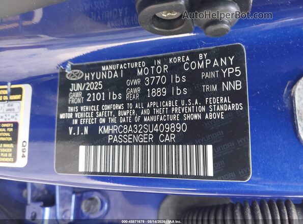 KMHRC8A32SU409890 2025 HYUNDAI VENUE Blue Engine compartment view