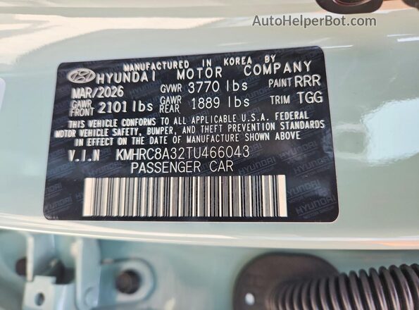 KMHRC8A32TU466043 2026 HYUNDAI VENUE Бирюзовый Вид наклейки с VIN-кодом