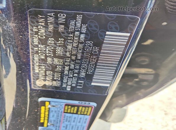 KMHRC8A33LU016238 2020 HYUNDAI VENUE Черный Вид наклейки с VIN-кодом