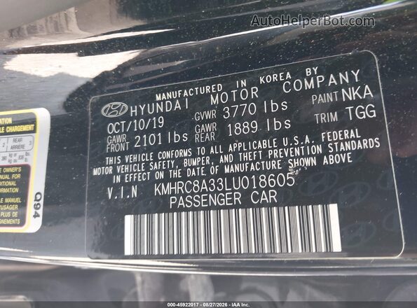 KMHRC8A33LU018605 2020 HYUNDAI VENUE Black Vista del compartimento del motor