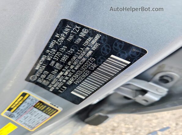 KMHRC8A33LU033279 2020 HYUNDAI VENUE Silver VIN კოდის სტიკერის ხედი