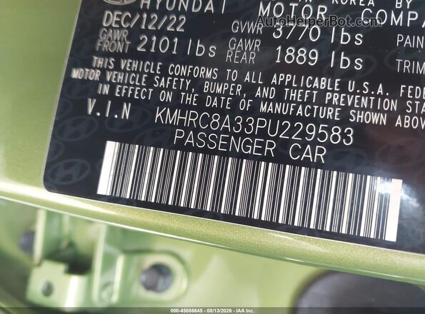 KMHRC8A33PU229583 2023 HYUNDAI VENUE Green Շարժիչի բաժամունքի տեսք